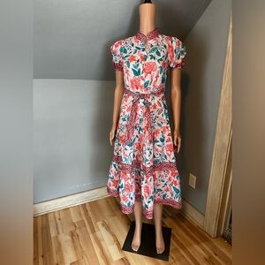 Celina Moon Cottagecore Floral Midi Lightweight Cotton Button-Down Dress Size S